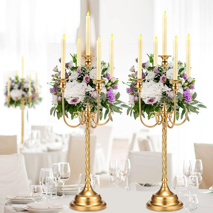 Rtteri 6 Pcs Gold Candelabra Candlestick Holder Metal Candle Stand Candelabra for Taper Candles Table Centerpieces Wedding Christmas Holiday Birthday Party (12.2 x 12.2 x 26.4 Inch,5 Arm)