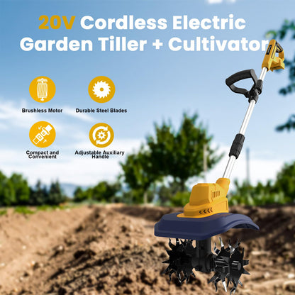 Cordless Garden Tiller Cultivator Compatible with Dewalt 20V/60V MAX Battery, 250RPM Electric Rototiller with Brushless Motor, 48 Steel Tines, 8.7" Tilling Width, 6.3" Depth, Rotary Tiller(Tool ONLY)