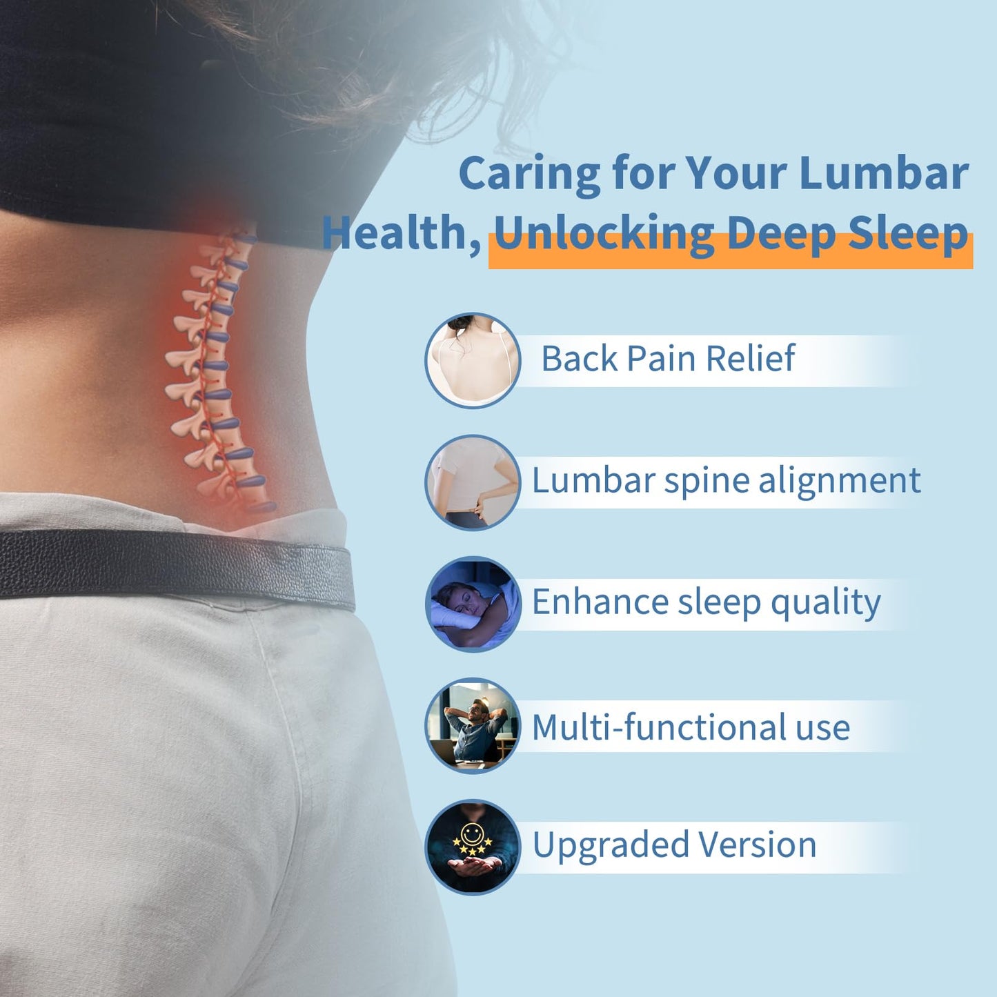 Lumbar Support Pillow for Bed Relief Back Pain: Lower Back Pillow for Sleeping - Memory Foam Waist Pillow - Back Wedge Bolster Pillow for Side, Back&Stomach Sleepers - Bed Rest Pillow for Car, Sofa