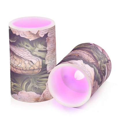 ALAZA Flameless Candles with Remote Timer,Dinosaur Palm Leaves Battery Operated Candles Set of 2 LED Tea Lights Flickering Pillar Votive Candles for Indoor Outdoor Decor