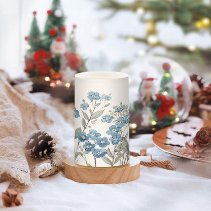 WEVIBOFU Blue Flowers Leaves Painting Flickering Flameless Candles LED Battery Operated with Remote Timer Pillar Candles for Home Birthday Wedding Christmas Decor, Set of 2