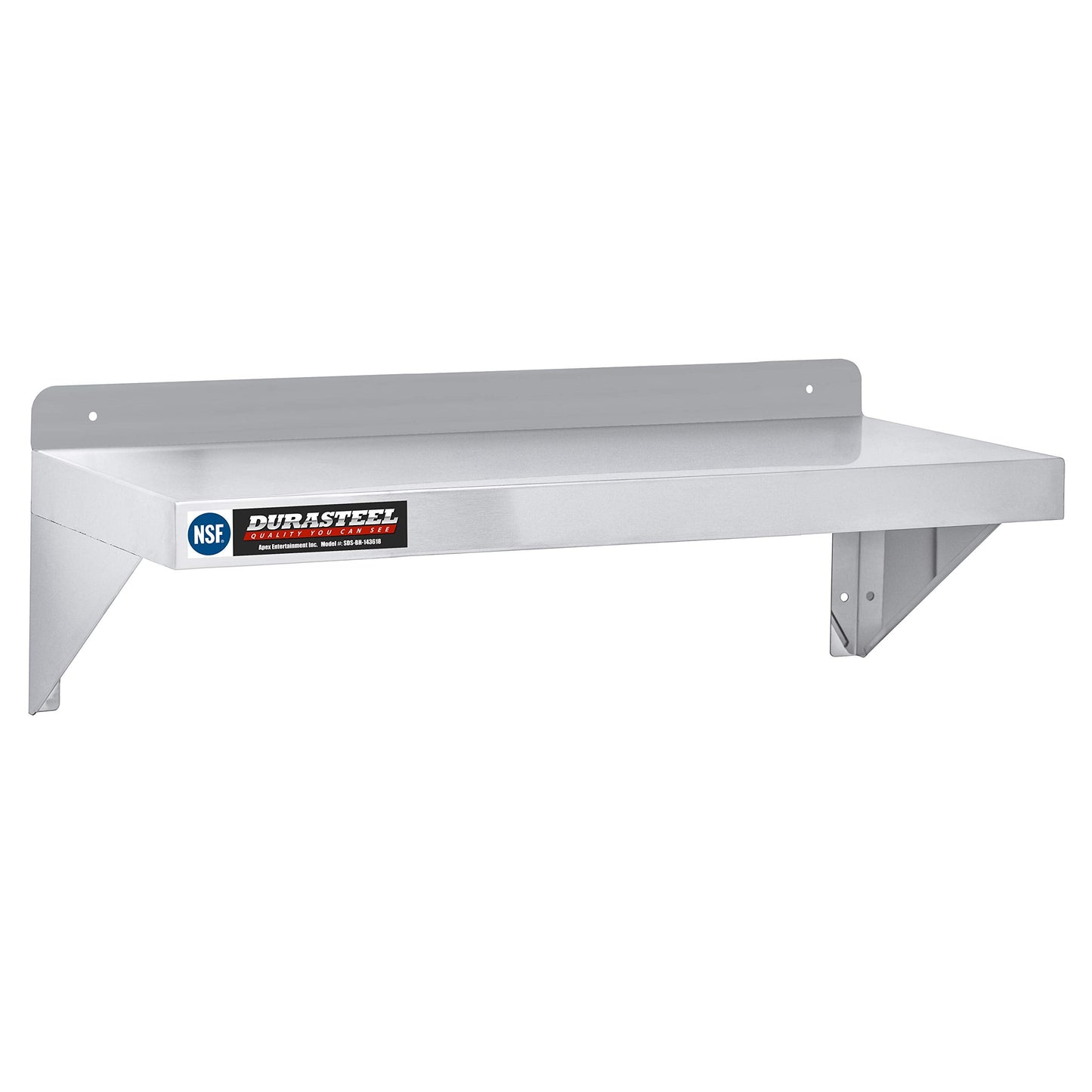 DuraSteel Heavy Duty Wall Mount Shelf - 36" Wide x 14" Deep Classic Stainless Steel Wall Floating Shelves - NSF Metal Storage Wall Shelves - For Commercial Kitchen, Laundry Room, Garage, Food Truck