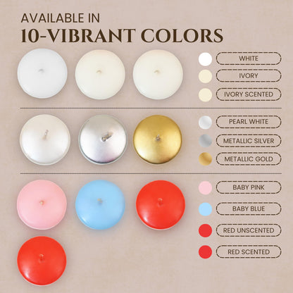 Axiom Floating Candles 4 Hours Burning Time Dripless Floating Candles for Valentine's Day Natural Hand Rolled Wax Candles for Parties (12, Metallic White)