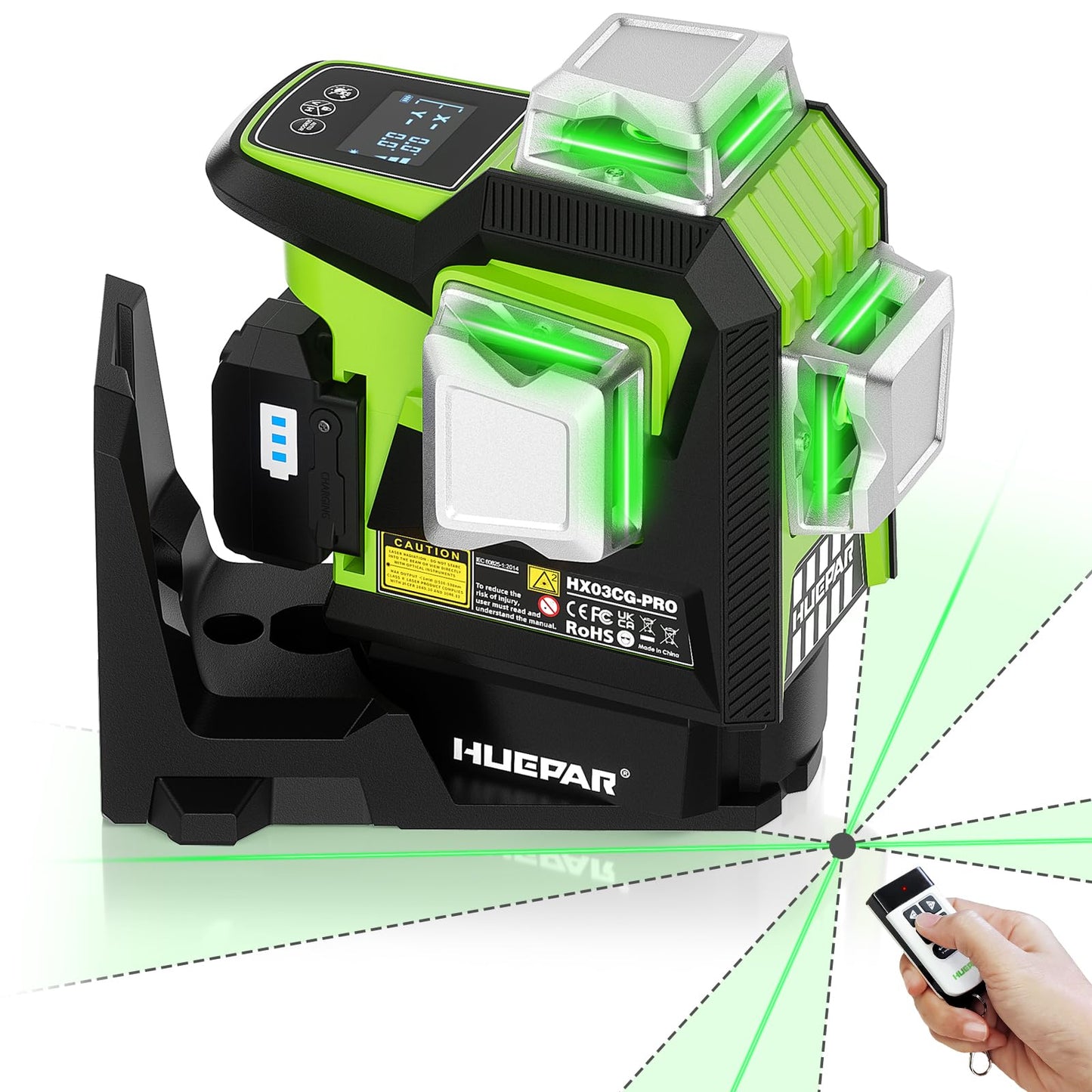 Huepar 2026 Upgraded 360 Laser Level with Electric Fine Adjustment Rotating Base, Fixed-Point Pivot Alignment, Remote Control, Rechargeable, 1/13" High Accuracy Self Leveling Lazer Leveler, Pluse Mode