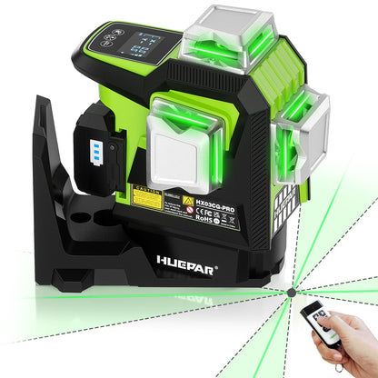 Huepar 2026 Upgraded 360 Laser Level with Electric Fine Adjustment Rotating Base, Fixed-Point Pivot Alignment, Remote Control, Rechargeable, 1/13" High Accuracy Self Leveling Lazer Leveler, Pluse Mode