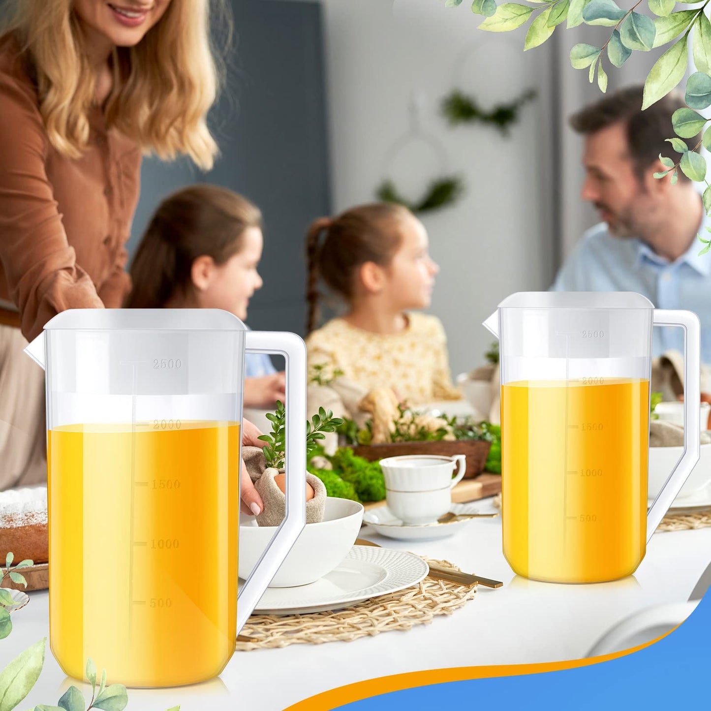 3 Pcs 0.67 Gallon 2.5 Liter Water Pitcher Set Plastic Pitcher with Lid Measurement 3 Position Lid for Hot Cold Drinks Lemon Juice Beverage Ice Tea Dishwasher Safe, 85 Oz (Clear and White)
