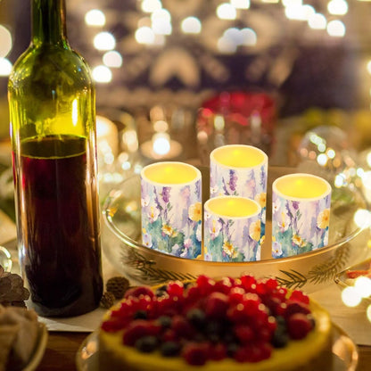 Cozeyat Lavender Flameless Candles 4 Pack Battery Operated LED Pillar Candles with Remote Timer Flickering Waterproof for Wedding Garden Beach Decor