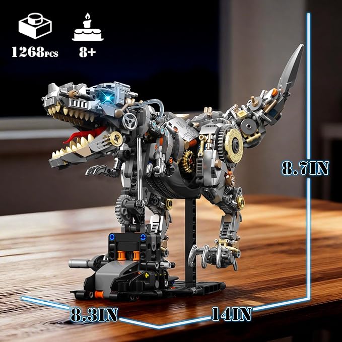 Mechanical Dinosaur Building Block Set with Light Compatible with Lego Dinosaur STEM Tyrannosaurus Model Collection Toys for Home Office Decor for Boys Adults 1268 PCS