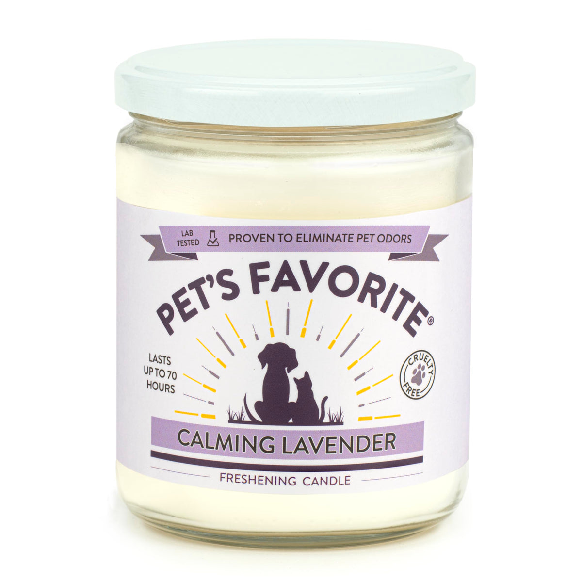 Pet's Favorite Calming Lavender Pet Odor Candle, Clean Burning, Long Lasting Scented Candles with a Natural Fiber Wick and 70 Hour Burn Time, Pack of 1