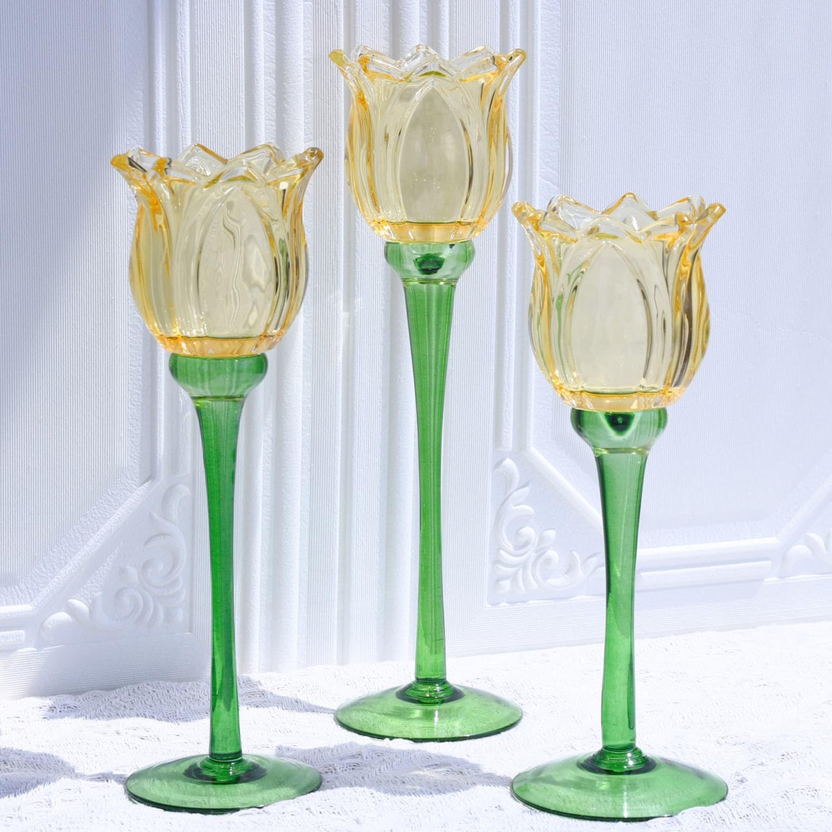 VOHO Gold Tulips Candle Holders for Table Centerpiece, Classic Gold Tealight Candle Holder for Birthday Thanksgiving Christmas Decorations, Flower Votive Candle Holders Wedding Centerpieces for Tables