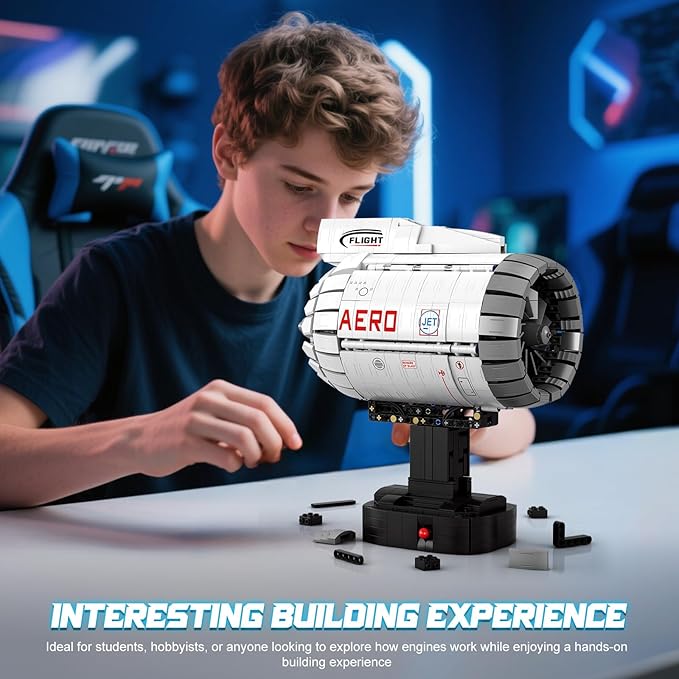 Aircraft Engine Building Blocks Set for Adult Boys (1813 Piece) - Electric Engine Model with Motor That Works STEM Mechanic Engineering Building Toy Gifts for Building Blocks Lover