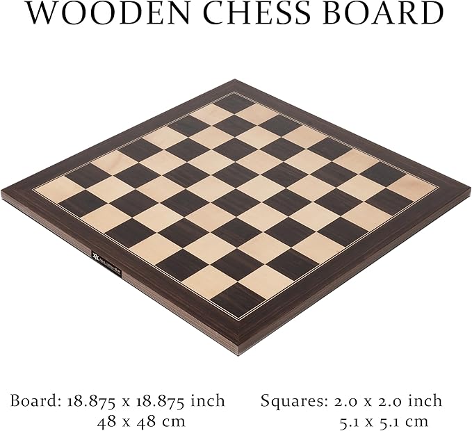 A&ampA 18.875 Professional Wooden Tournament Chess Board/African Palisander &amp Maple Inlaid / 2.0 Squares w/o Notation