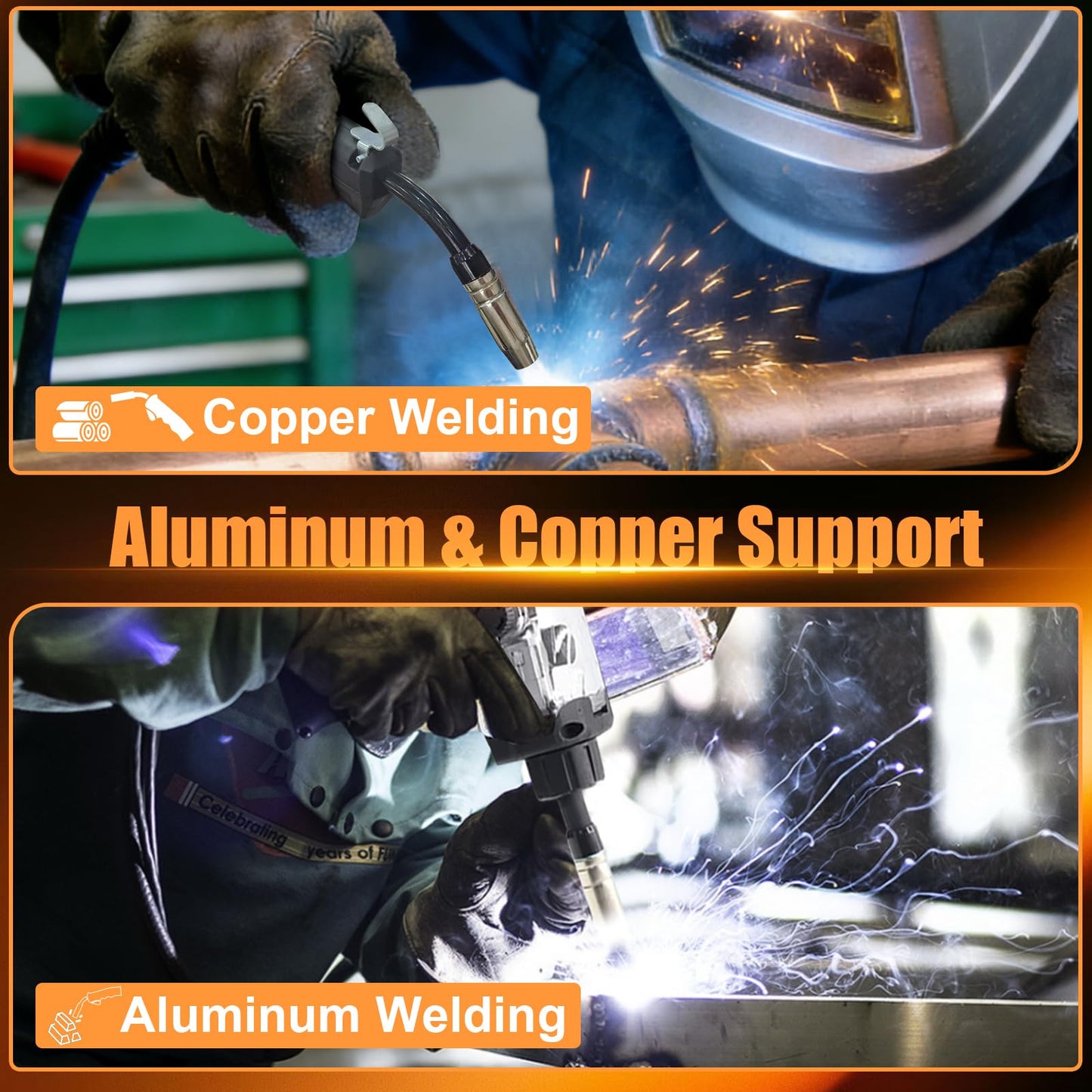 HIZONE MIG-200PRO MIG Welder, 200Amp 110/220V 8 in 1 MIG Welding Machine, Gas MIG/MAG/Flux MIG/Spool Gun/Spot Welding/Lift TIG/Stick Multiprocess Welder, Aluminum & Copper Support