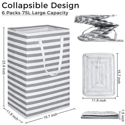 StarHelper Laundry Hamper Large Collapsible Laundry Basket, Freestanding Waterproof Clothes Hamper Storage with Easy Carry Handles for Clothes in Bedroom Bathroom College Dorm for Adults, Gray, 75L