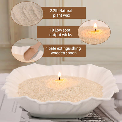 REISEN 2.2lb/35OZ Candle Sand Wax- Unscented Nude Sand Candle with 10 Wicks & Wooden Spoon, Non Toxic Wax Beads, Refillable Natural Wax for Powder Candle Making