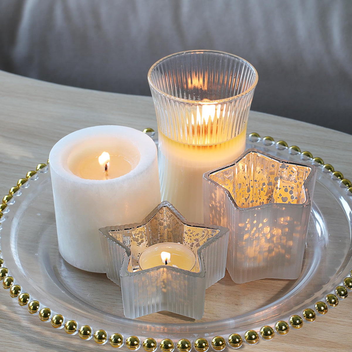 Letine 10pcs Frosted Silver Ribbed Star Candle Cups - Assorted Height Tea Light Candle Holders, Mercury Glass Votives for Wedding, Fall Table Centerpiece& Holiday Decorations (Tall 2.44", Short 1.57")