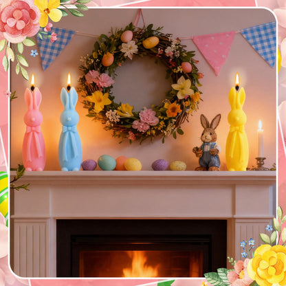 Lounsweer 3 Pcs Easter Bunny Candle Scented 5.7 Inch Pastel Mini Rabbit Shaped Votive Easter Flower & Fruit Scented Pillar Candle for Home Table Shelf Living Bedroom Party Gifts, Macaron Color