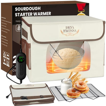 DEVA Fronsa Foldable Bread Proofing Box‌ - 36L Large Dough Proofer with 3-Sided Heating, 24H Timer+Temp Control(50-113℉) with Front Window & Metal Rack for Sourdough, Yogurt & Bread Baking