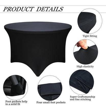 4 Pack Black 72-Inch Diameter x 30-Inch High Round Spandex Tablecloth for 6FT Round Tables|Fitted Stretch Tablecloth with Foot Bag for Party, Wedding, Birthday, Banquet, Vendor Stand