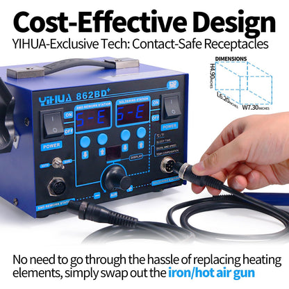 YIHUA 862BD+ SMD ESD Safe 2 in 1 Soldering Iron Hot Air Rework Station °F /°C with Multiple Functions