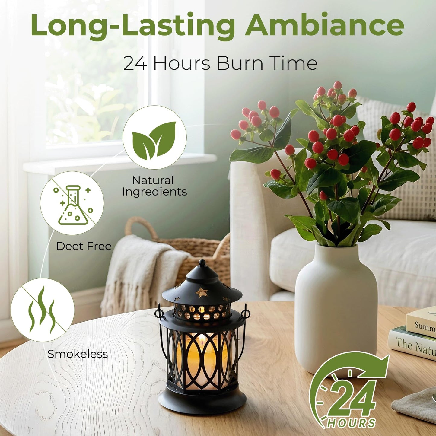Citronella Candles Outdoor, 2 Pack Lemongrass Scented Soy Wax Candles with Metal Lantern Holder, Outdoor Candle Set for Patio Garden Camping Decor, Gift Set