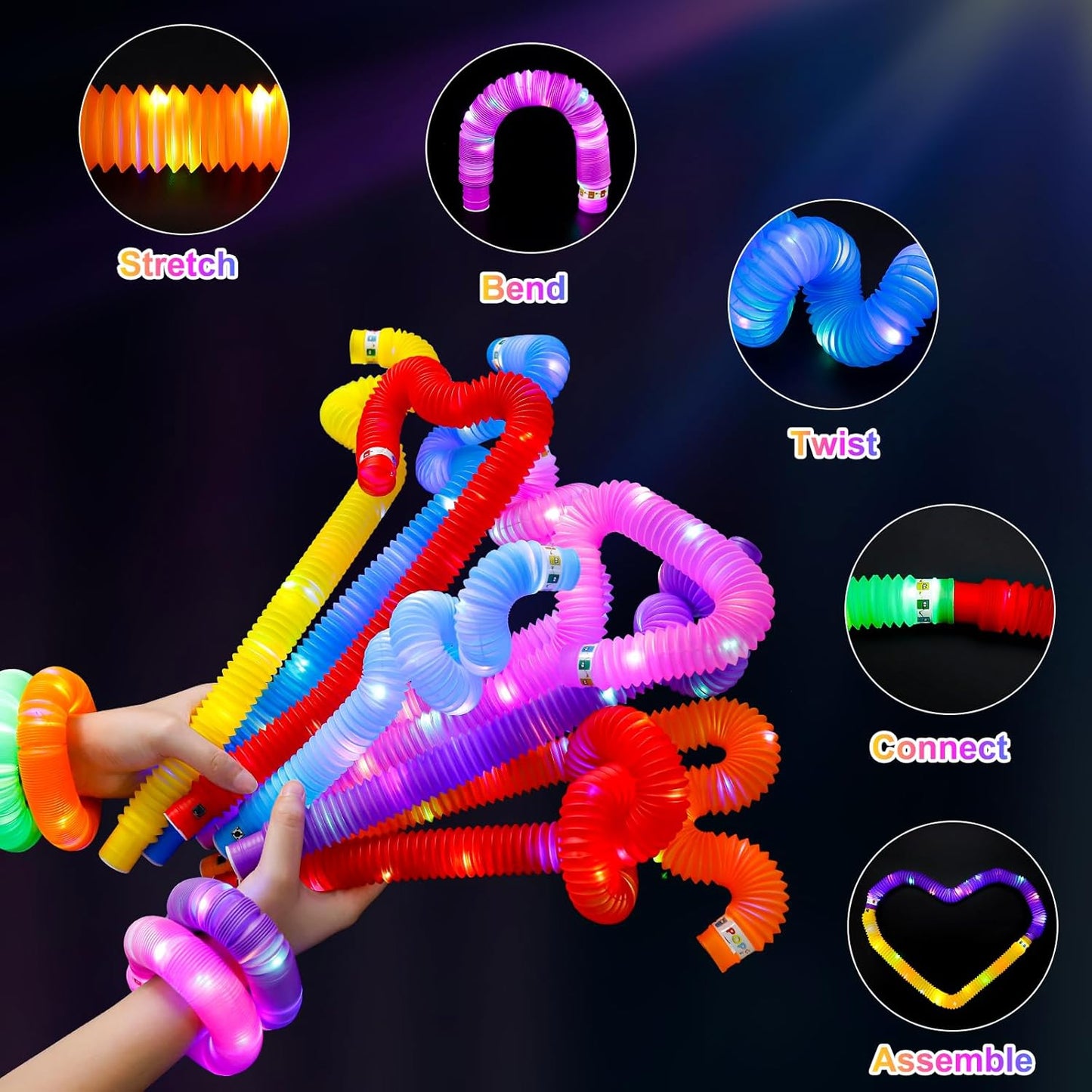 UrChoice Glow Sticks - 8PCS LED Pop Tubes for Parties | Glow Necklaces & Bracelets for Camping Fun