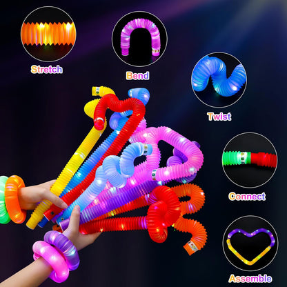 UrChoice Glow Sticks - 8PCS LED Pop Tubes for Parties | Glow Necklaces & Bracelets for Camping Fun