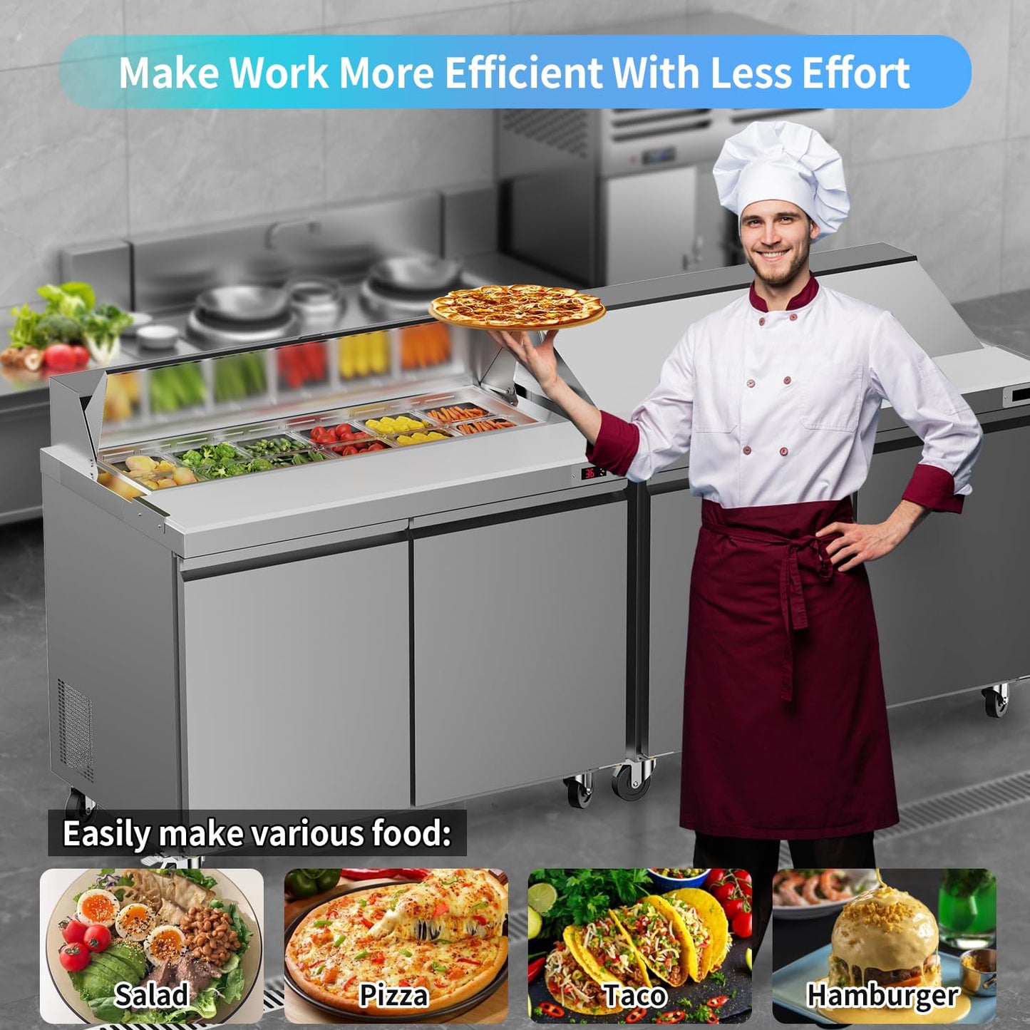 LCEKY 48" W Sandwich Salad Prep Table Refrigerator Commercial Refrigerator with 12 Pans Stainless Steel Fan Cooling Kitchen Equipment