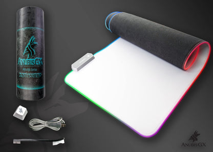 AnubisGX White RGB Mouse Pad | Premium XL Waterproof Computer Gaming Desk Mat | 14 Glowing LED Settings | XXL Extended Non-Slip Gamer Mousepad | 31.5 x 11.8 in