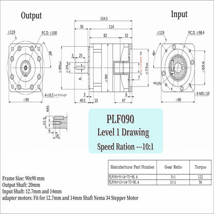 Planetary Gearbox Speed Reducer Gear Head Ratio 10:1 with Nema 34 86mm Closed Loop Stepper Motor SP Easy Servo 4.5 Nm 14mm Shaft 4A 1000rpm and 20-80V AC Steping Driver Kit