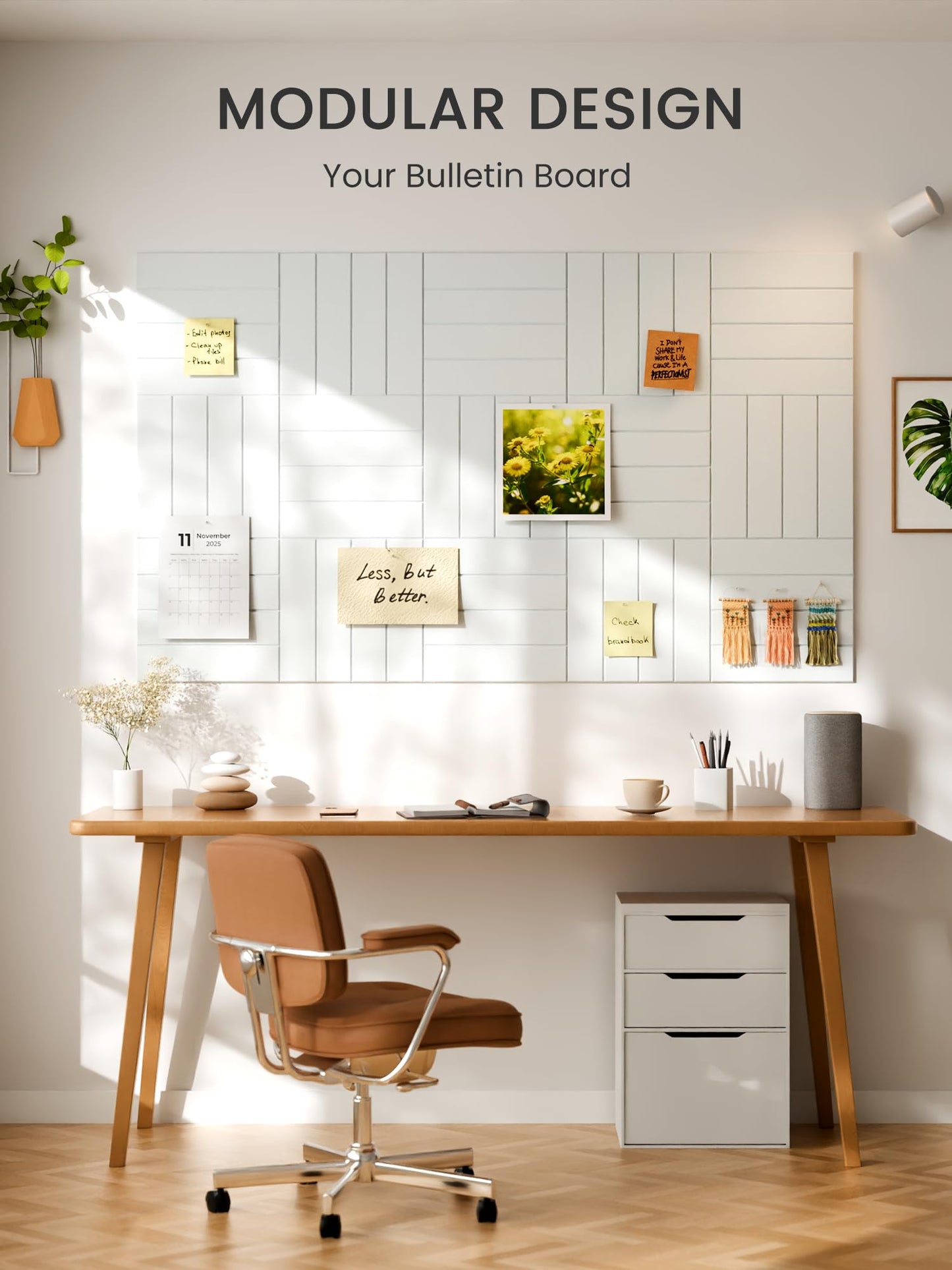 Bumusty Large Cork Board Alternative-36 x 24" Felt Bulletin Board Tiles, with 30 Pushpins, 40 Adhesive Tabs, Bold-Stripe 6-Pack, Cork Boards for Office Push Pin Board Felt Board-Cold White