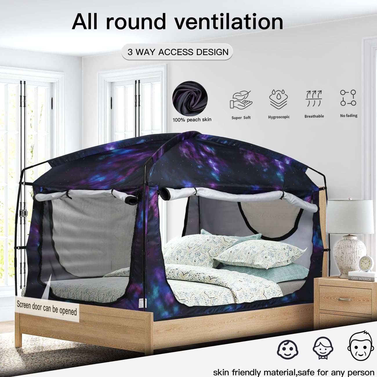 Bed Tent,Portable Privacy Sleeping Bed Canopy,Blackout 90% Drapes for Kids and Adult,Twin Size Indoor Space Tent with Breathable Large Mesh Windows