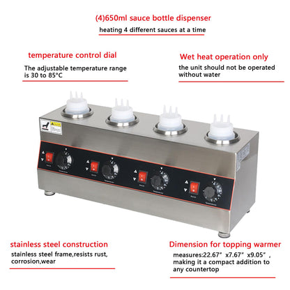 Four Heads Cheese and Chilli Warmer with Pump and Laddle(4x650ml Electric Sauce Warmer)