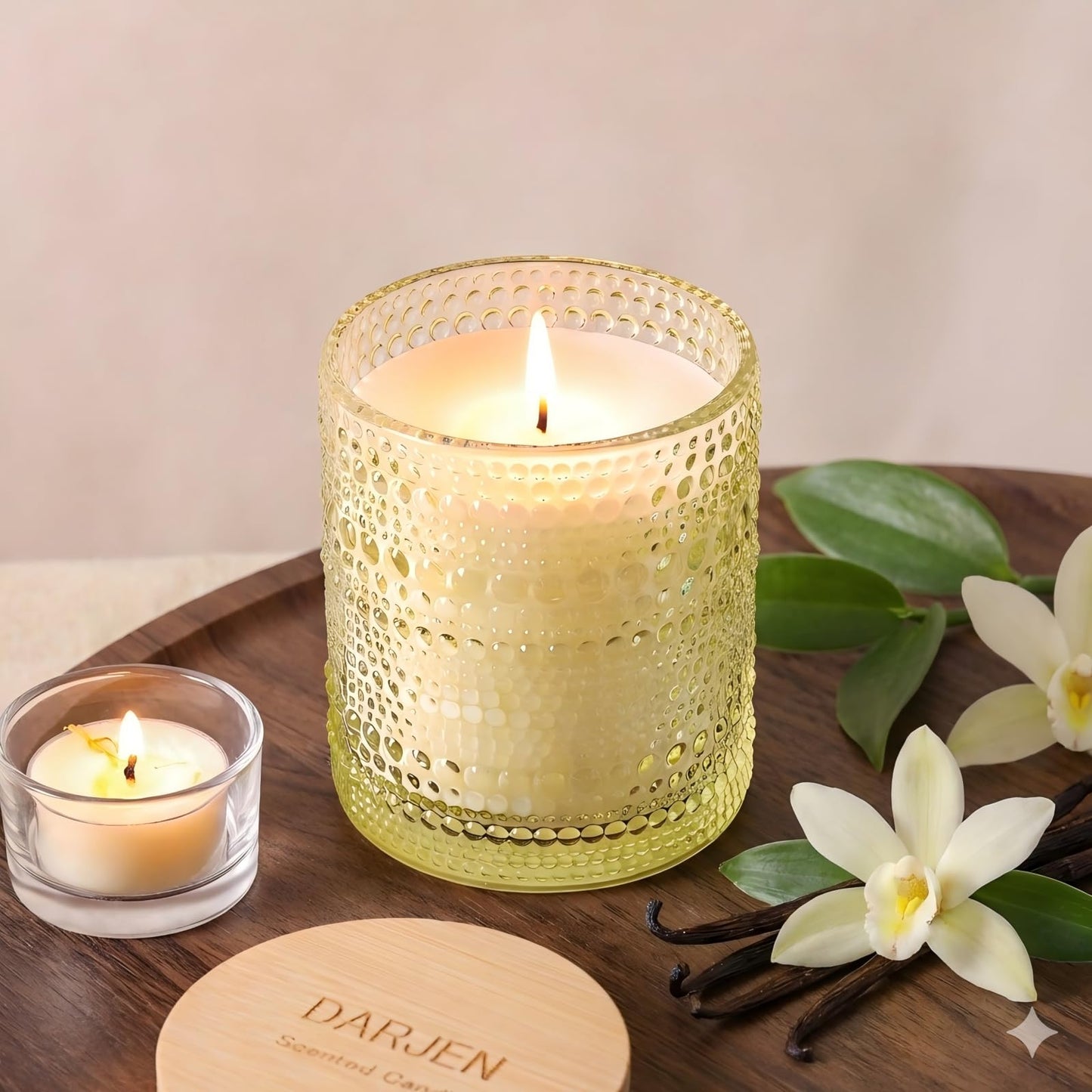 DARJEN Vanilla Candles for Home- 10oz 68H Natural Soy Wax Aromatherapy Jar Candle with Strong Scent, Decorative Aesthetic Candles for Living Room, Gathering, Kitchen, Luxury Gift for Women