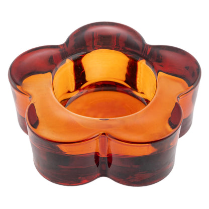 Karma, Glass Flower Tealight Holder, Chunky Candle Holder Votive for Home and Party Decor, Wedding Table Centerpiece, Copper