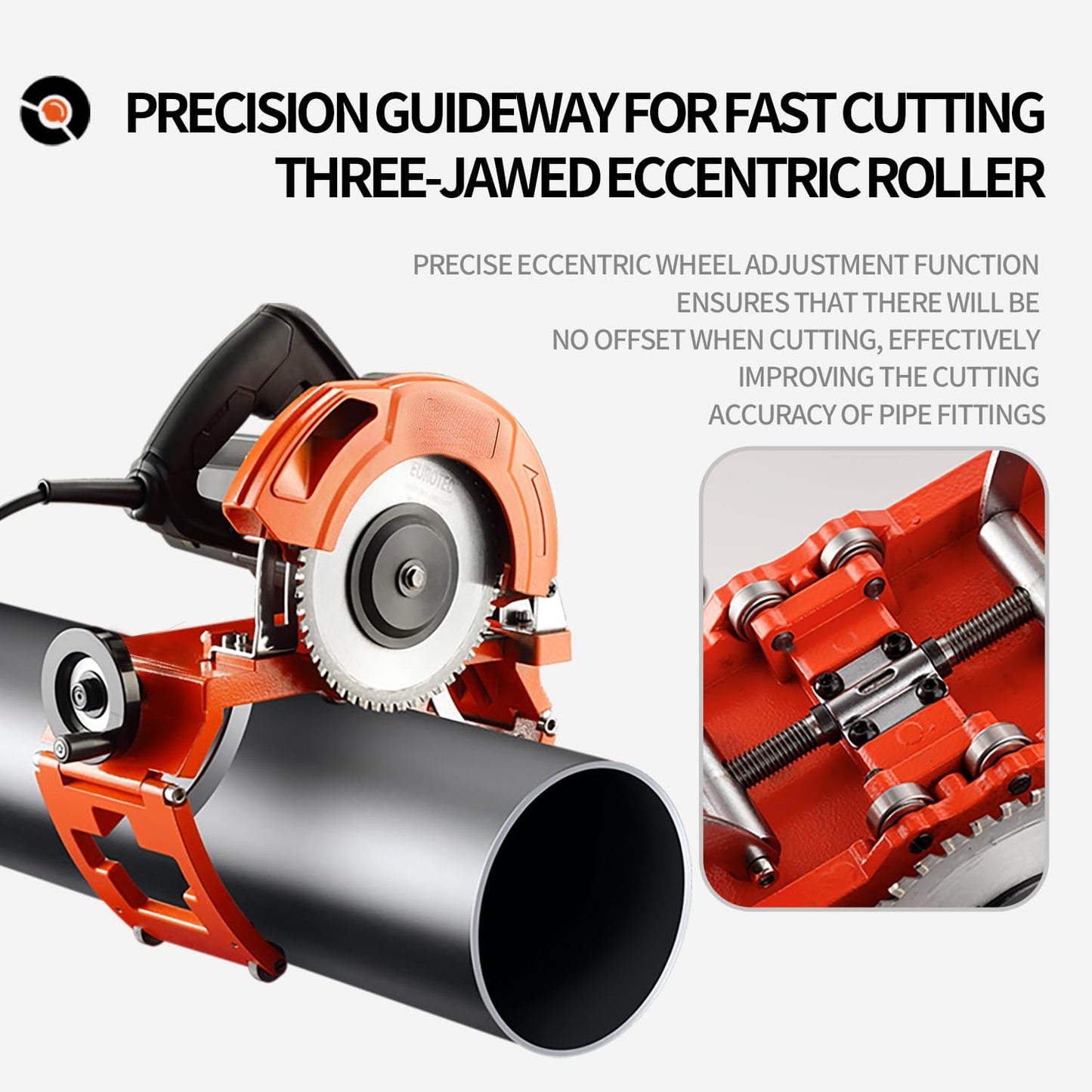 Electric Automatic Pipe Cutting Machine, Precise Fast Pipe Cutter for 40-250MM(1.57-9.84IN) Diameter Pipe with Precision Rail Fixing, 93HRA&1500MPA Steel Blade, Adjustable Protective Cover