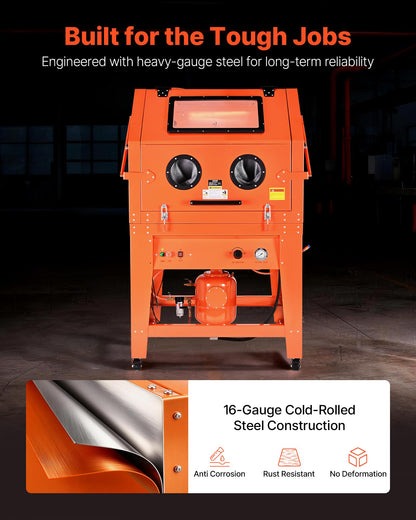 VEVOR Heavy Duty Sandblasting Cabinet Kit with Pressurized Tank, Industrial-Grade Steel Sand Blasting Cabinet - with Dust Collector and Casters for Oversized Parts Surface Finishing, Rust Removal