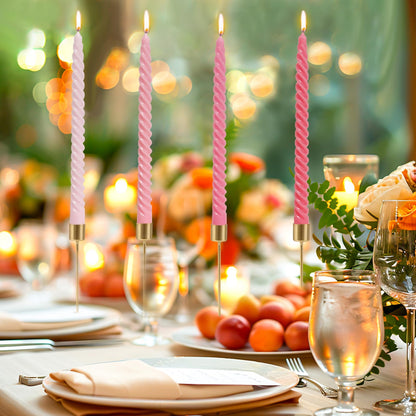 10 Inch Cream Spiral Taper Candles for Home Decoration, 4 Pack Pink-Gradient Candlesticks for Dinner Party Wedding Holiday