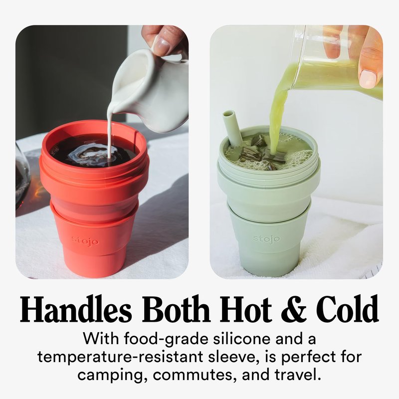 STOJO Collapsible Travel Cup - Reusable To-Go Pocket Size Silicone Bottle for Hot and Cold Drinks - Perfect for Camping - Microwave & Dishwasher Safe (Carnation, 16 Ounce (Pack of 1))