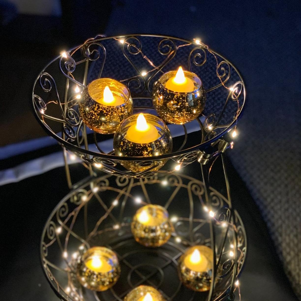 12pcs Gold Round Votive Candle Holders,Glass Gold Mercury Glass Votive Candle Holders Round Tealight for Christmas Decoration, Table Centerpieces, Weddings, Shower Gift