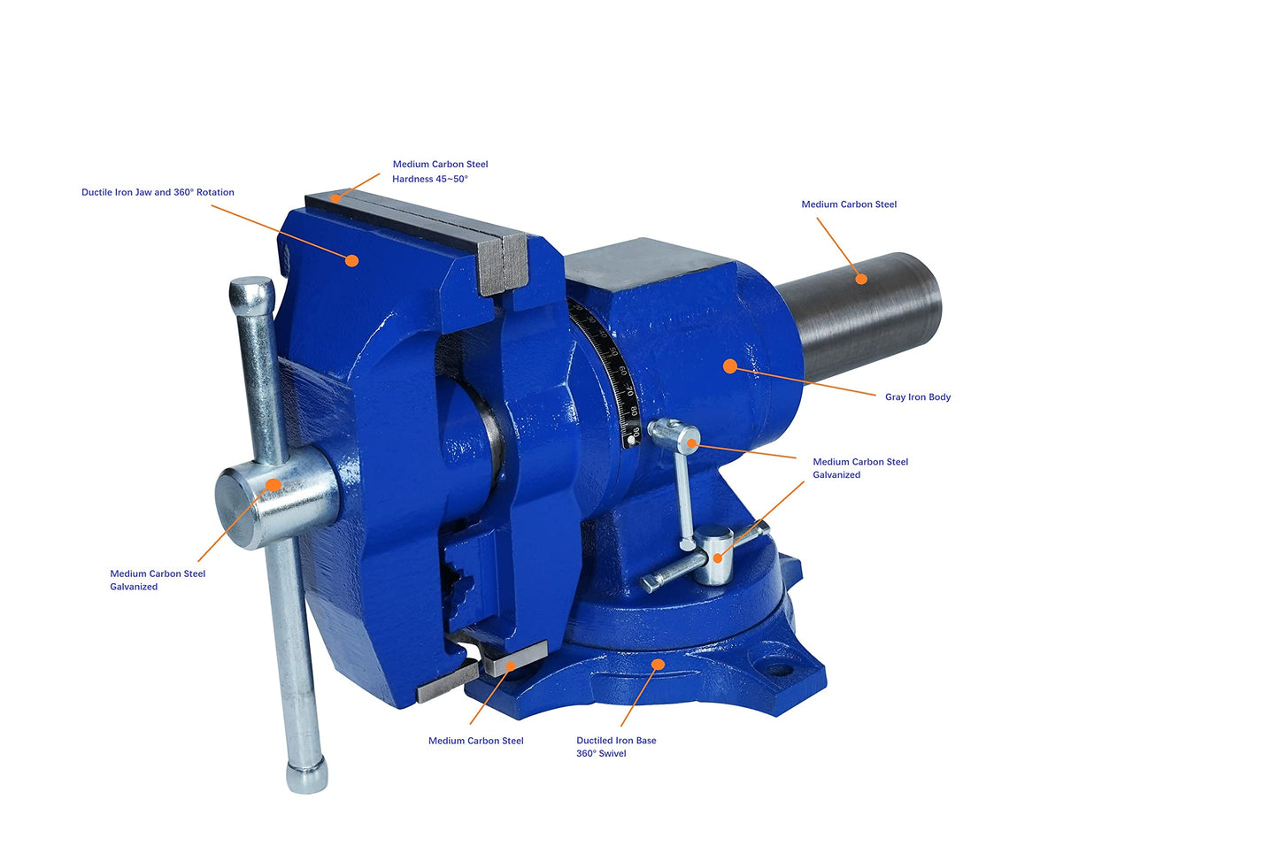 Rolin Vise 5 Inch Multi-Function Vises With Anvil Blue Bench Vise Heavy Duty Tools 360 Degree Swivel Base