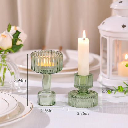 Lanttu Green Glass Taper Candle Holders Set of 6 Candlestick Holders Bulk Combination Candle Holders Crystal Candle Holders for Wedding, Table Centerpiece, Home Decoration