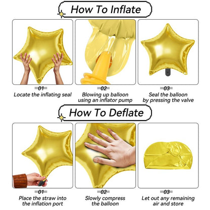 Gold Star Balloons, 22/18/10 Inch Foil Balloons, Four-Pointed Balloon for Women Men Birthday Graduation Celebration Wedding Baby Shower Decorations