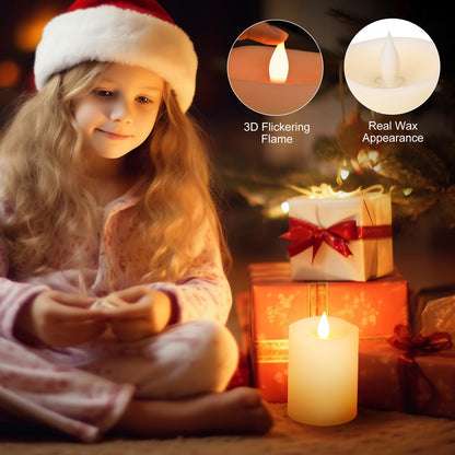 milysoek 3x4 Flickering Flameless Candles Set of 1,Real Wax Pillar LED Candles with Battery,with Timer,4 inch Flameless Candles with Remote,for Christmas/Halloween/Party/Wedding,Ivory