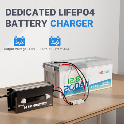 Redodo 14.6V 40A Lithium Battery Charger, Activate Battery, Fully Protected, Upgrade Handle, Intelligent LED Display,Sturdy Aluminum Casing, for 12V Lithium Batteries