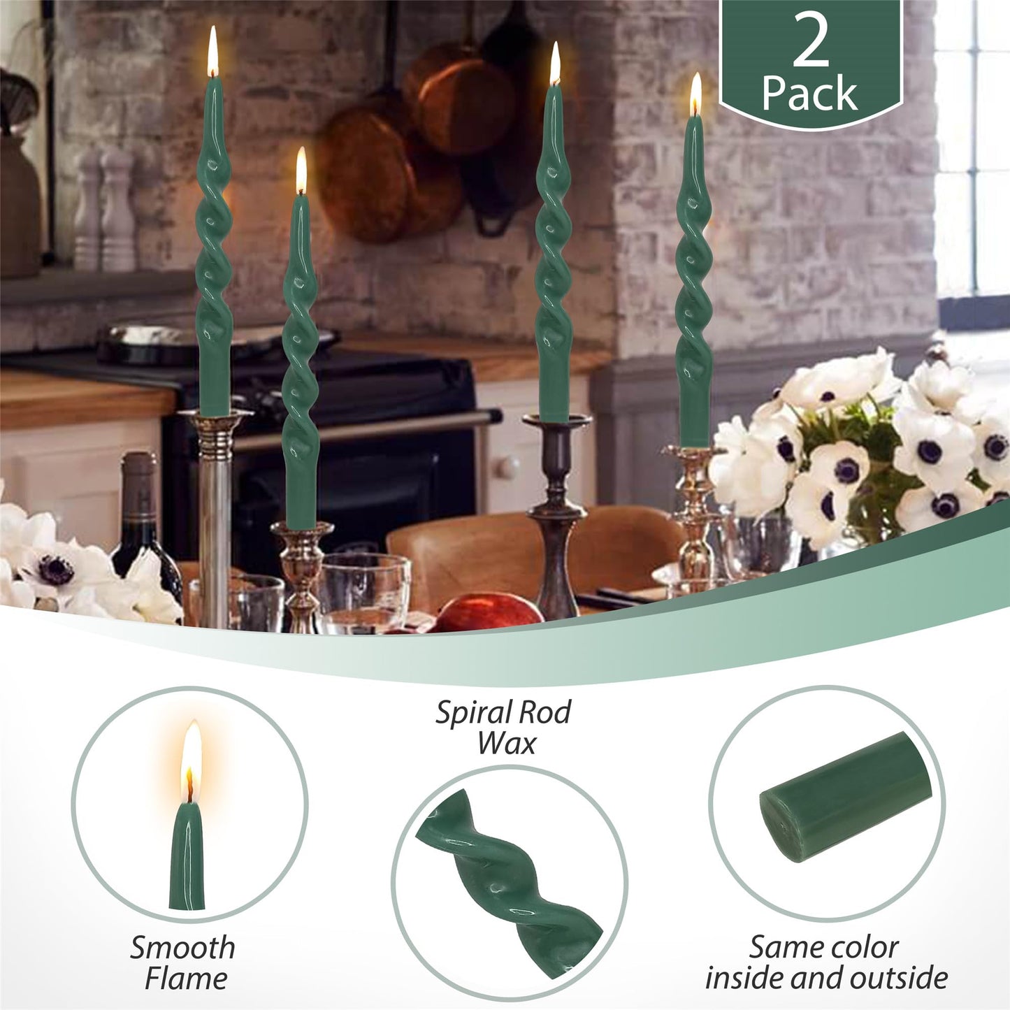 Spiral Taper Candle Dinner Candlesticks,10inches Long Tapered Candles Green Twisted Candlestick Decorative Candle Sticks for Holiday Wedding Party Dinner Table Women Men,1D-Navygreen
