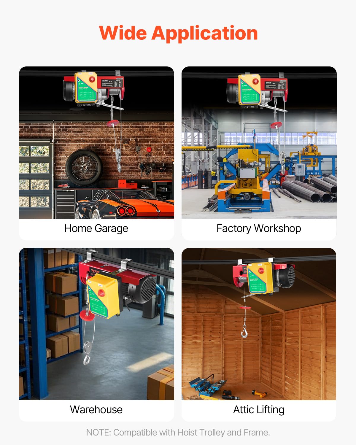 VEVOR Electric Hoist, 1760 lbs 120V Electric Winch with 328 ft Wireless Remote Control, 40 ft Single Cable Lifting Height, Single/Double Slings, Emergency Stop, Lift Hoist for Garage Warehouse Factory