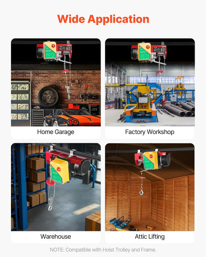 VEVOR Electric Hoist, 1760 lbs 120V Electric Winch with 328 ft Wireless Remote Control, 40 ft Single Cable Lifting Height, Single/Double Slings, Emergency Stop, Lift Hoist for Garage Warehouse Factory