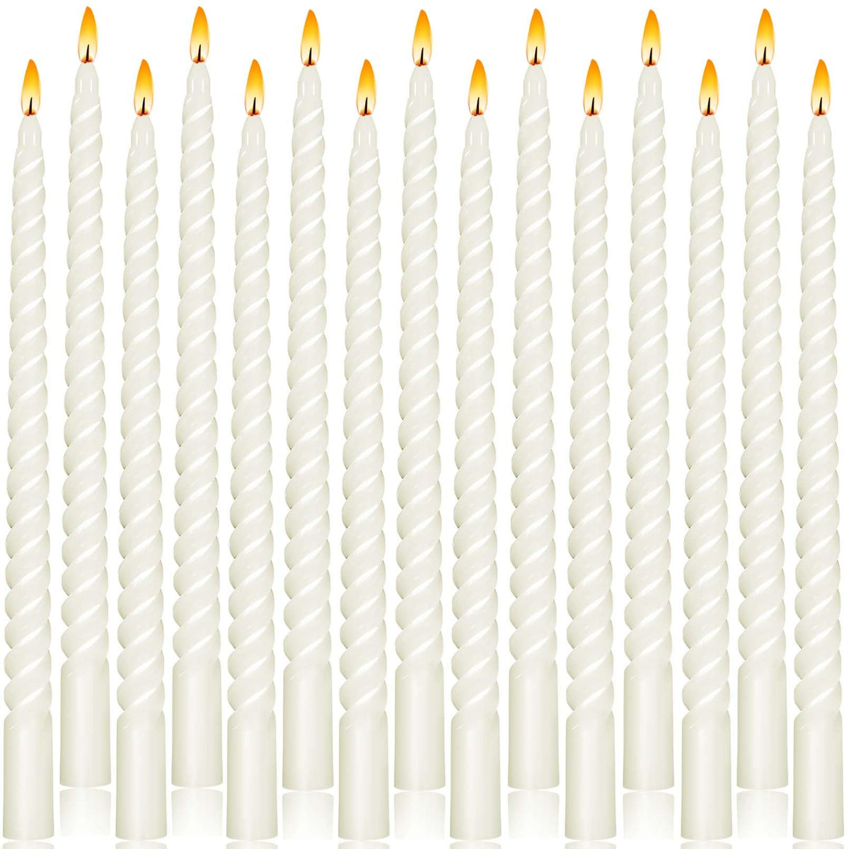 Cptoion 16 PCS Spiral Taper Candles,10 Inch Twisted Taper Candle,Unscented Twisted Candlesticks,Dinner Candles,Dripless Long Candle Sticks for Dinner Party Wedding (White)
