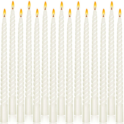 Cptoion 16 PCS Spiral Taper Candles,10 Inch Twisted Taper Candle,Unscented Twisted Candlesticks,Dinner Candles,Dripless Long Candle Sticks for Dinner Party Wedding (White)